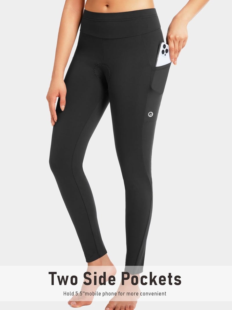 qualidyne Women's 4D Padded Bike Pants, Thermal Fleece-Lined with Pockets, Full-Length Winter Cycling Tights for Cold Weather - Image 2